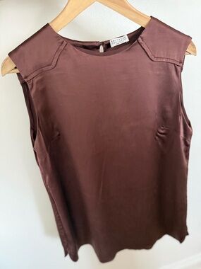 Brunello Cucinelli Chocolate-Brown Silk Sleeveless Shell Top